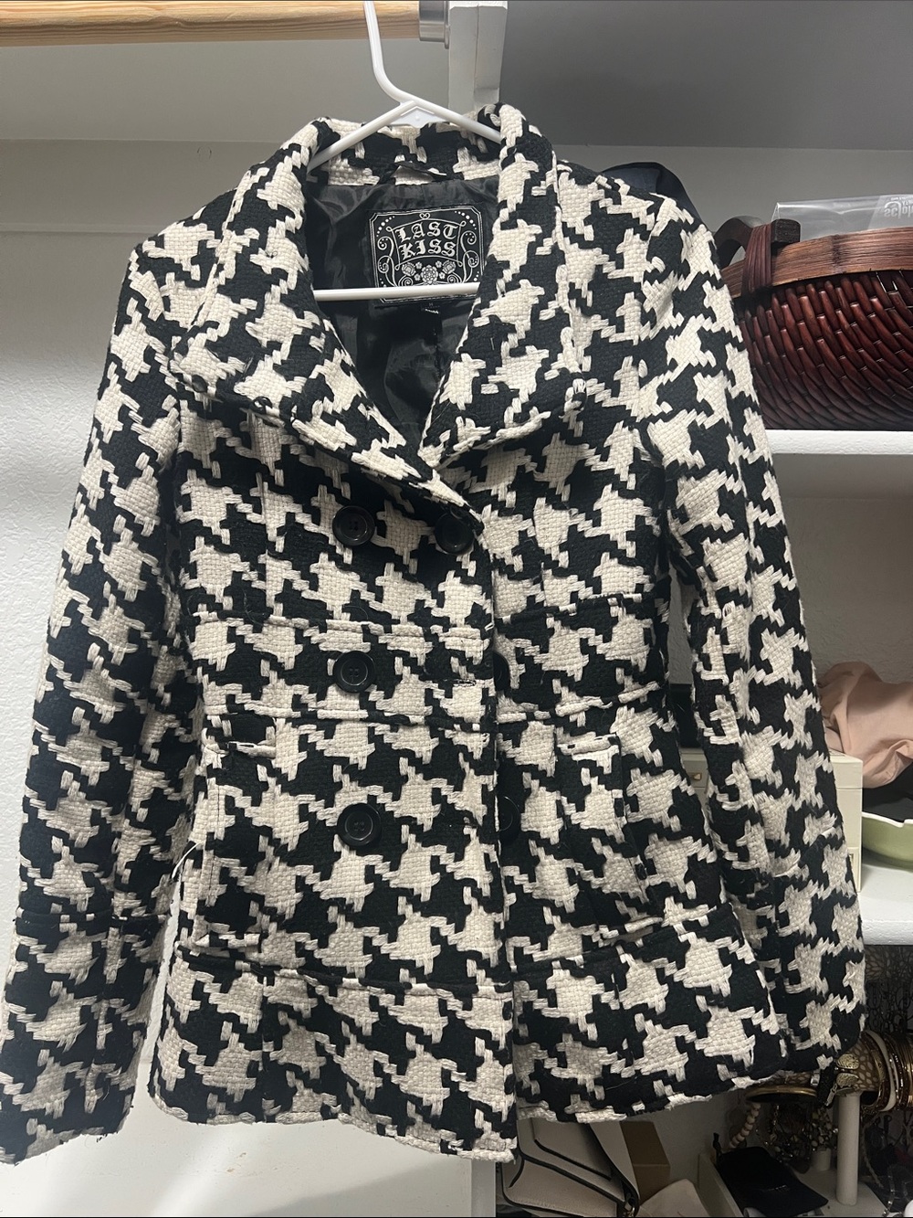 Kissy Kissy Black and White Houndstooth Peacoat